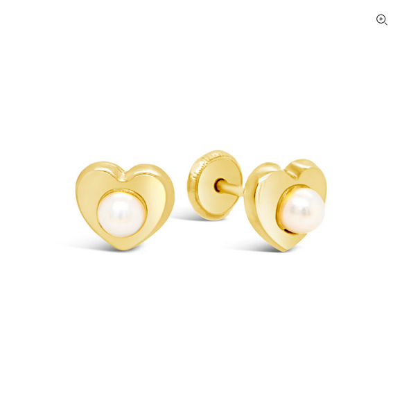 14 KT Heart with pearl screw back earrings