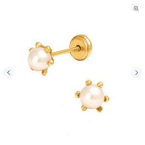 14 KT Six Prong Pearl screw back earrings