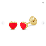 14 KT Children's Red Enamel Heart screw back earrings
