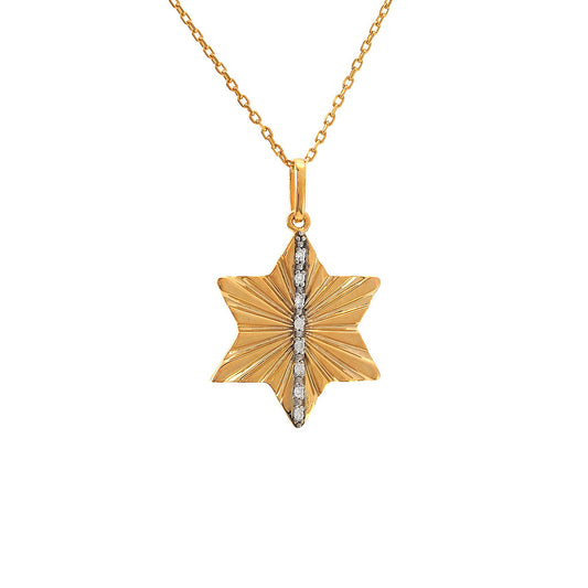 Star of David Pendant with chain with diamond bar down the center .04 ct. 