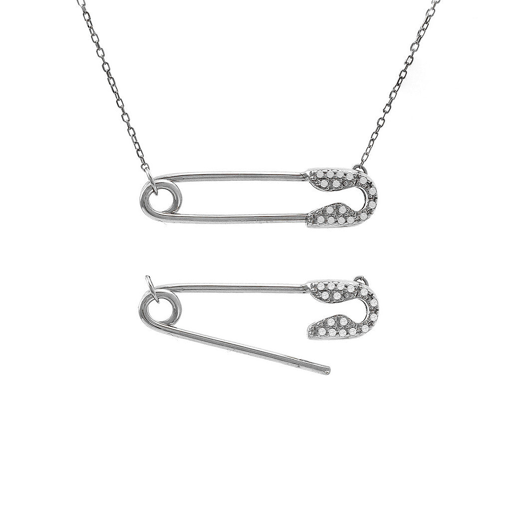 Safety Pin Diamond 14 KT Gold Necklace