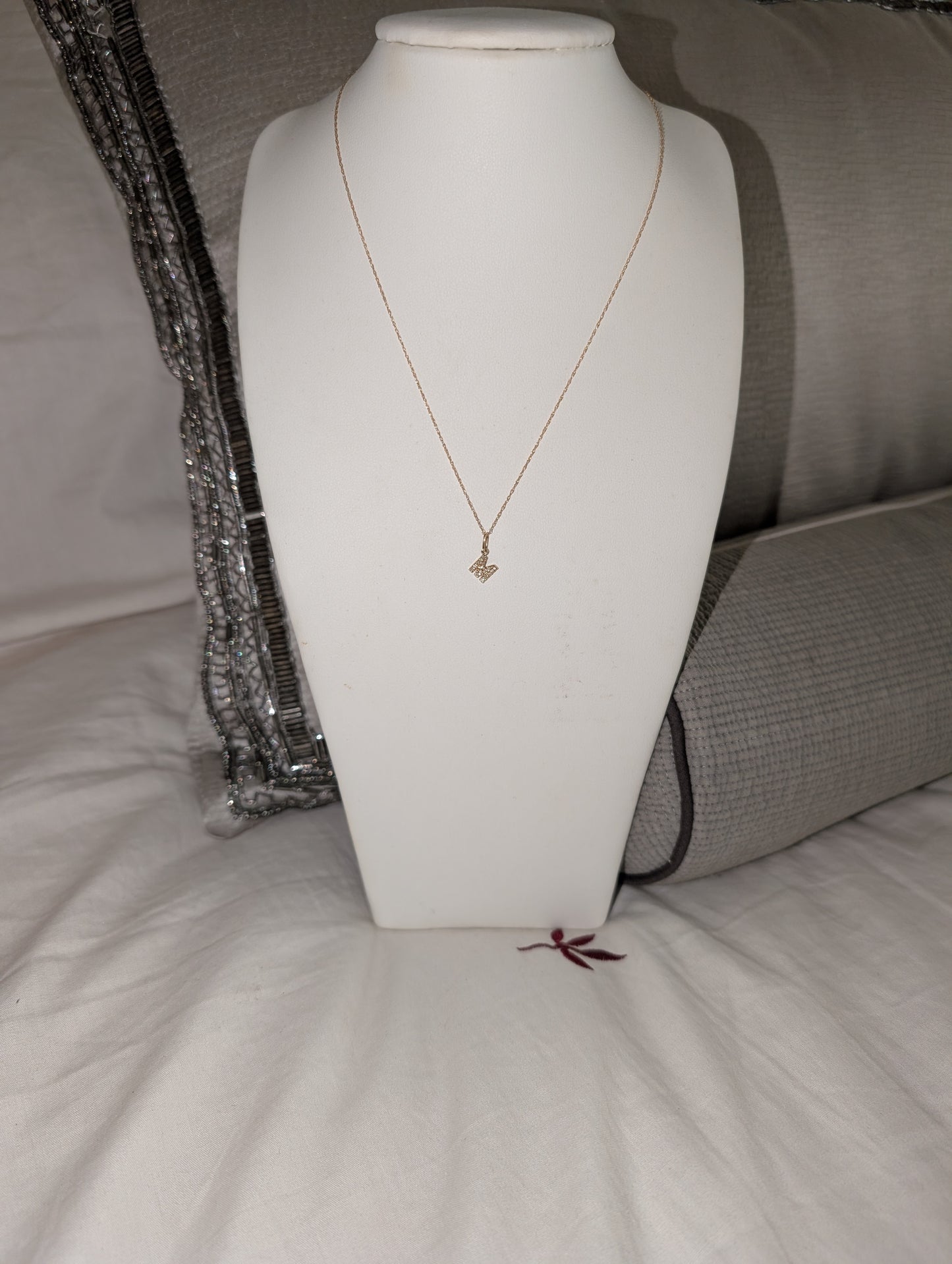 14 KT Tiny Diamond Letter Pendant