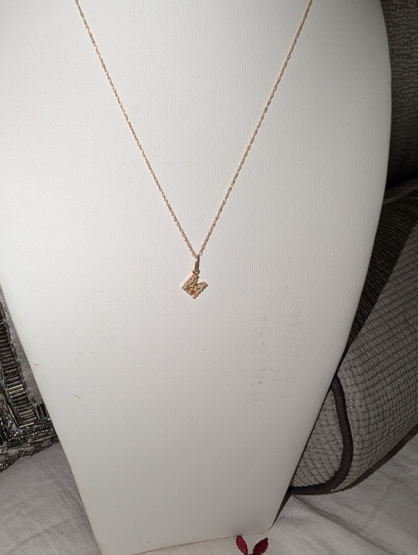 14 KT Tiny Diamond Letter Pendant