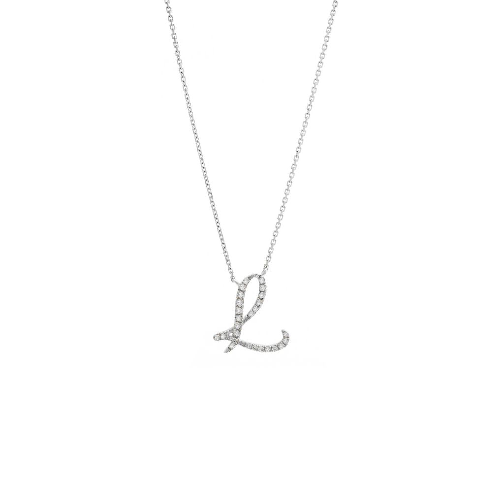 14 KT Script Diamond L Initial Necklace