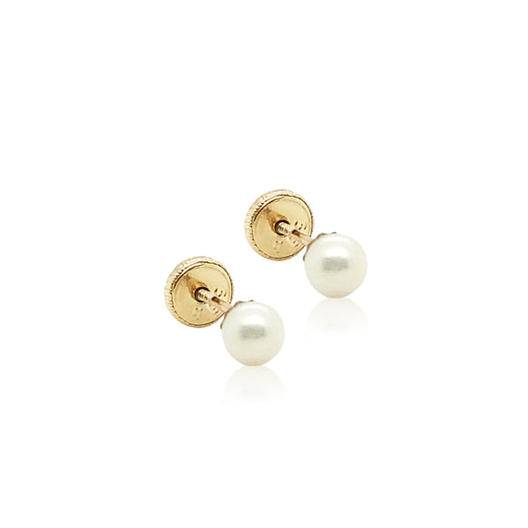 14 KT Baby pearl 3mm. screw back earrings