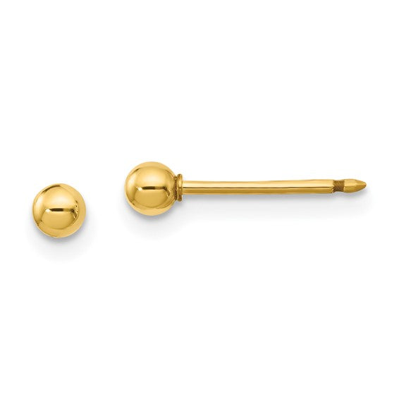 14 KT Polished ball 3mm. piercing earrings