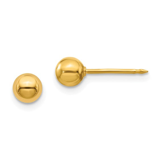 14 KT Polished ball 5mm. piercing earrings