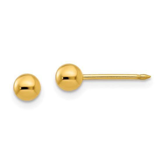 14 KT Polished ball 4mm. piercing earrings