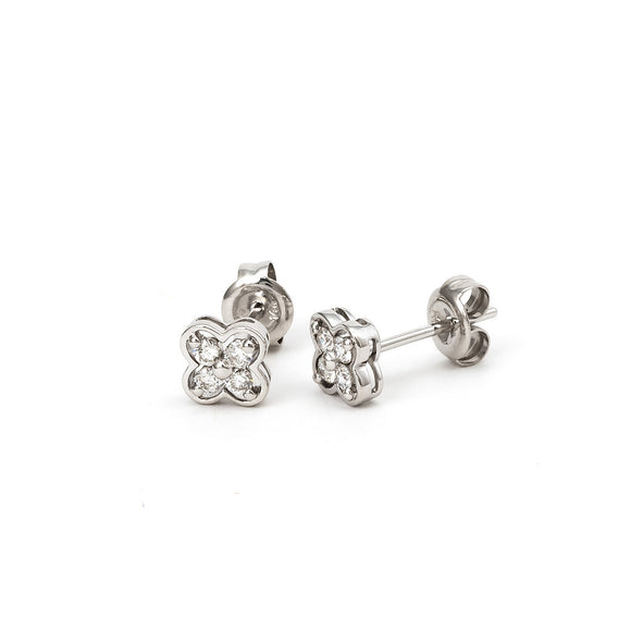 14 KT Diamond Clover Flower Earrings