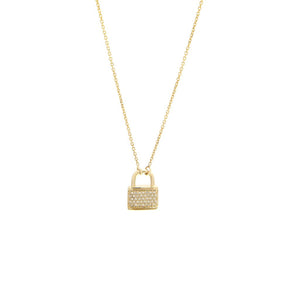 14 KT Diamond pave lock necklace