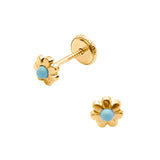 14 KT Daisy flower gold with turquoise bead center stone screw back earrings 4mm.