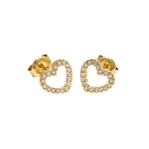 14 KT Diamond Open Heart stud earrings yellow or white gold