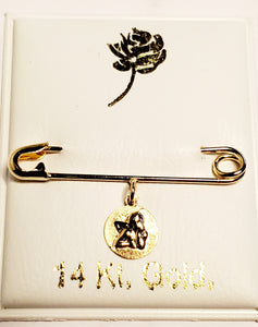 14 KT Safety pin with angel medal