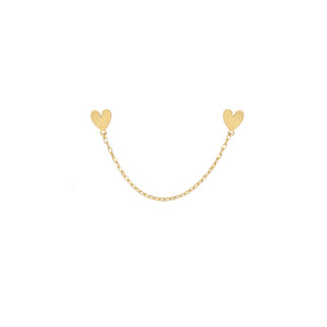 14 KT Gold Double Hearts chain Connector Earrings