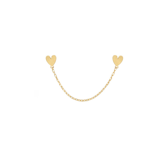14 KT Gold Double Hearts chain Connector Earrings