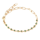 14 KT Precious Stones and Paperclip link adjustable bracelet