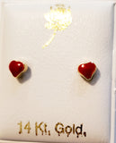 14 KT Enamel baby heart earrings red or pink 4mm. wide
