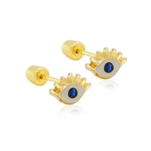 14 KT Eye with blue cz screw back earrings