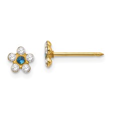 14 KT Flower clear and blue piercing earrings