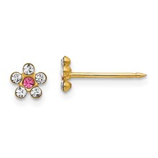 14 KT Flowers clear and pink piercing earrings