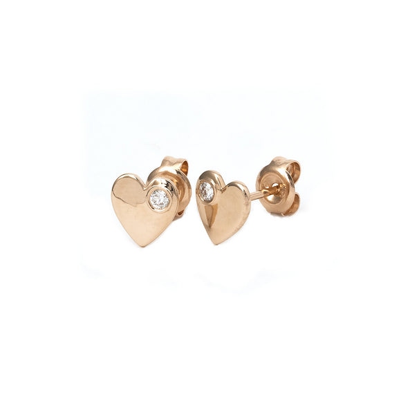 14 KT Heart with diamond bezel clutch back earrings