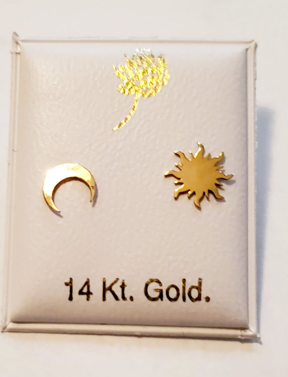 14 KT Moon and Sunburst Screw back earrings