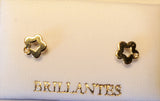 18 KT rounded edge five petal flower open center with diamond accents screw back earrings for baby