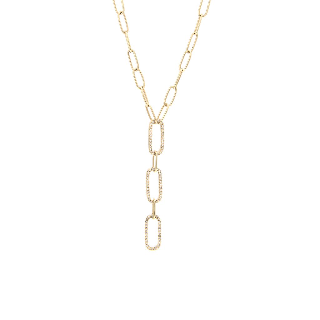 14 KT Diamond Paper Clip Lariat drop necklace