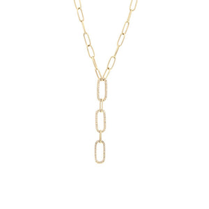 14 KT Diamond Paper Clip Lariat drop necklace