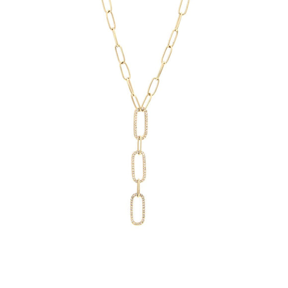 14 KT Diamond Paper Clip Lariat drop necklace