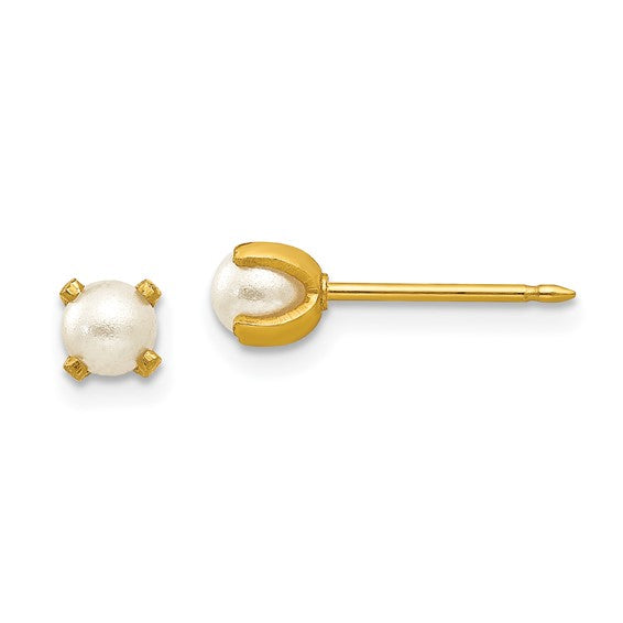 14 KT White Pearl 4mm prong piercing earrings