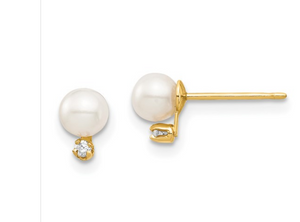 14KT Pearl and CZ Sparkle Children's Earrings