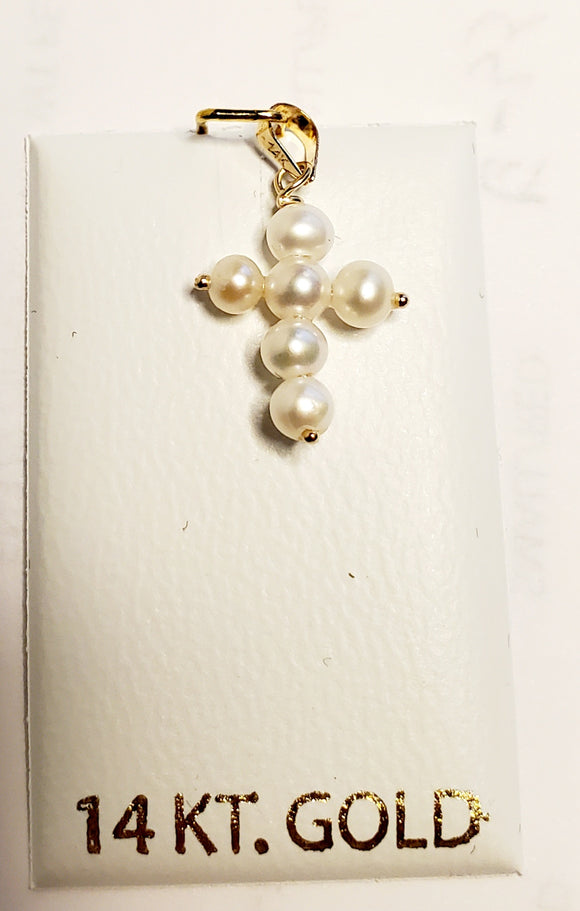 14 KT Pearl cross pendant