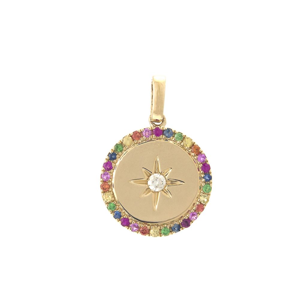 14 KT Rainbow Pave Saphire Disc with Diamond