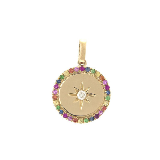 14 KT Rainbow Pave Saphire Disc with Diamond