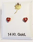 14 KT hearts red cz screw back earrings