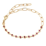 14 KT Precious Stones and Paperclip link adjustable bracelet