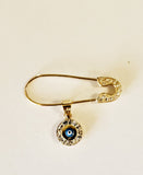 14 KT Safety pin with turkish lucky eyes