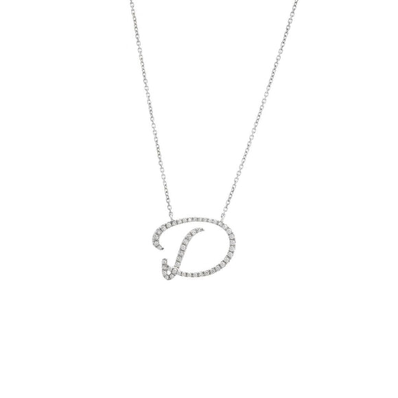 14 KT Script Diamond D Initial Necklace