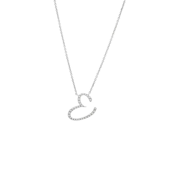 14 KT Script Diamond E Initial Necklace