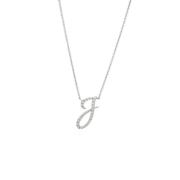 14 KT Script Diamond J Initial Necklace