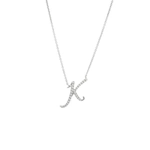 14 KT Script Diamond K Initial Necklace