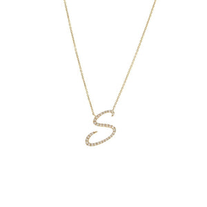 14 KT Script Diamond S Initial Necklace