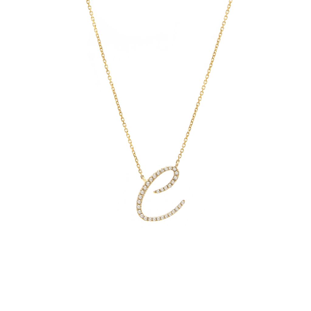 14 KT Script Diamond C Initial Necklace