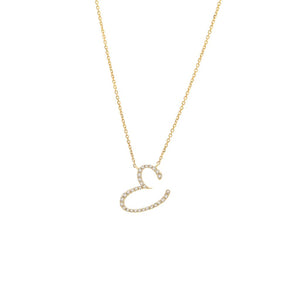 14 KT Script Diamond E Initial Necklace