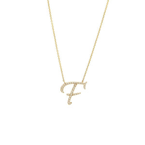 14 KT Script Diamond F Initial Necklace