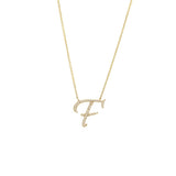 14 KT Script Diamond F Initial Necklace