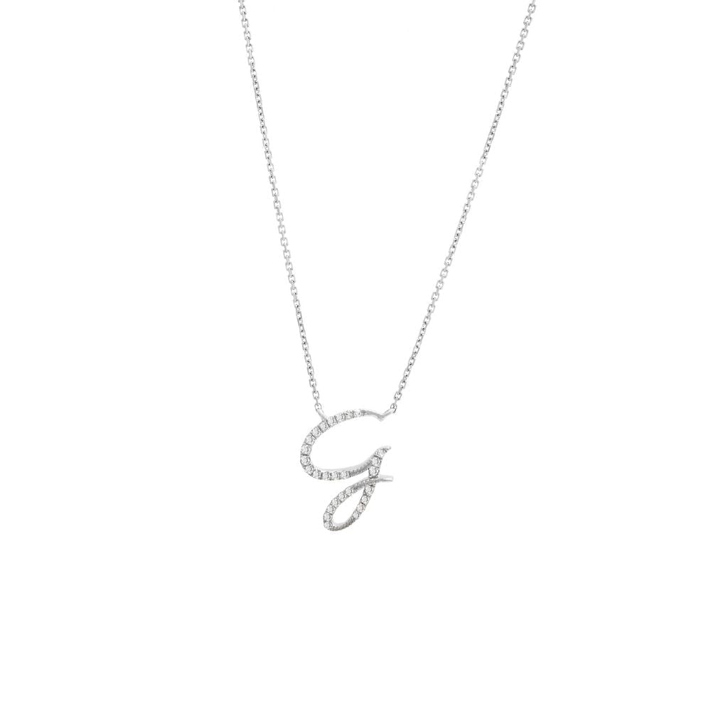 14 KT Script Diamond G Initial Necklace