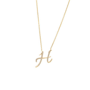 14 KT Script Diamond H Initial Necklace