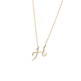 14 KT Script Diamond H Initial Necklace